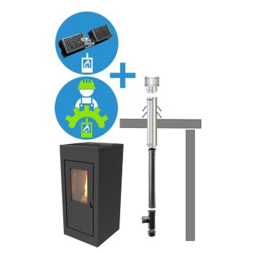 Pelletkachel NextGen+afvoer platdak+installatie+katalysator