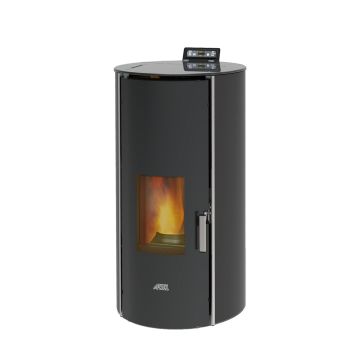 Zwarte ronde pelletkachel CV 24 kw